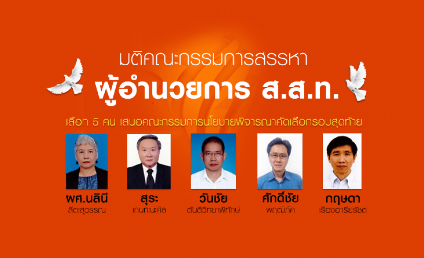 มติคณะกรรมการสรรหา ผอ. ส.ส.ท. คัดเลือก 5 คน เสนอคณะกรรมการนโยบายพิจารณารอบสุดท้าย
